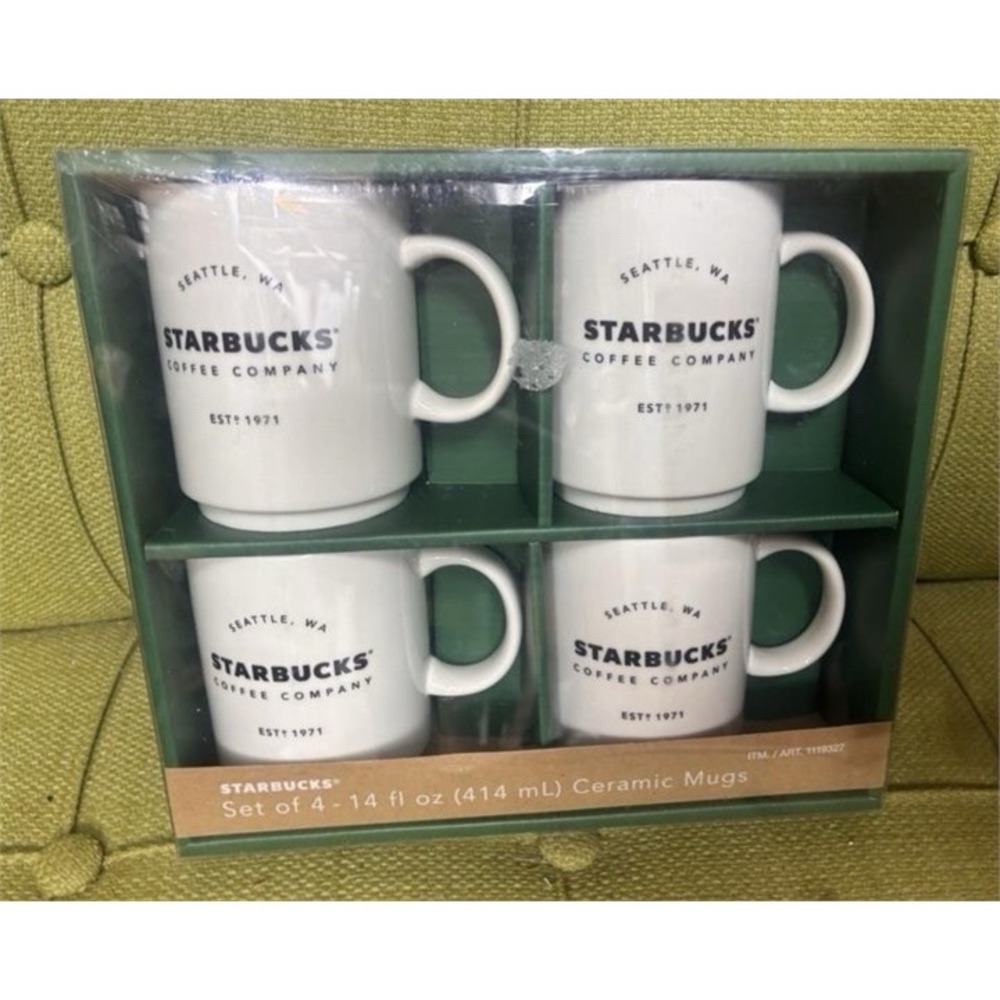 Starbucks Coffe Set of 4 14oz White Ceramic Logo Mugs MW/DS Safe